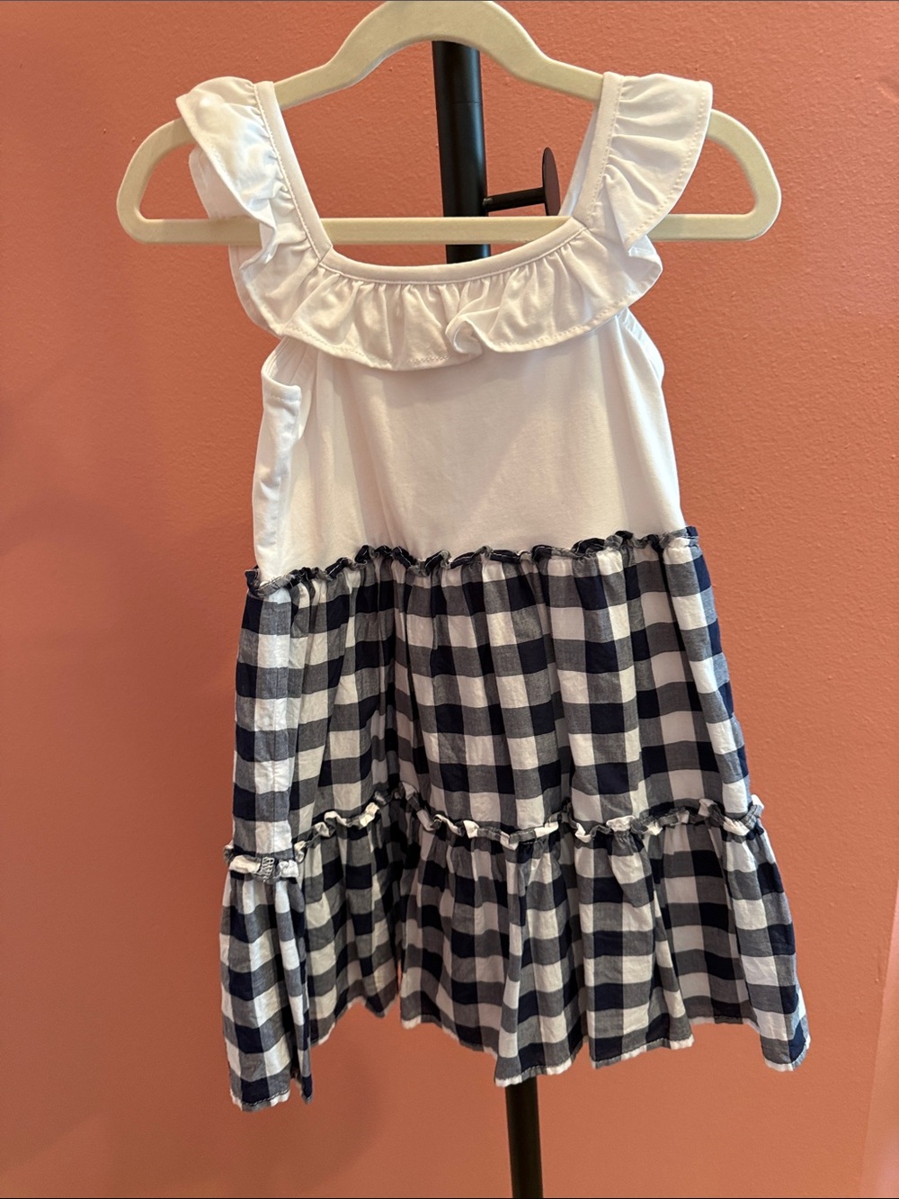 Janie and Jack White Top with Navy and White Gingham Skirt Girls Dress
